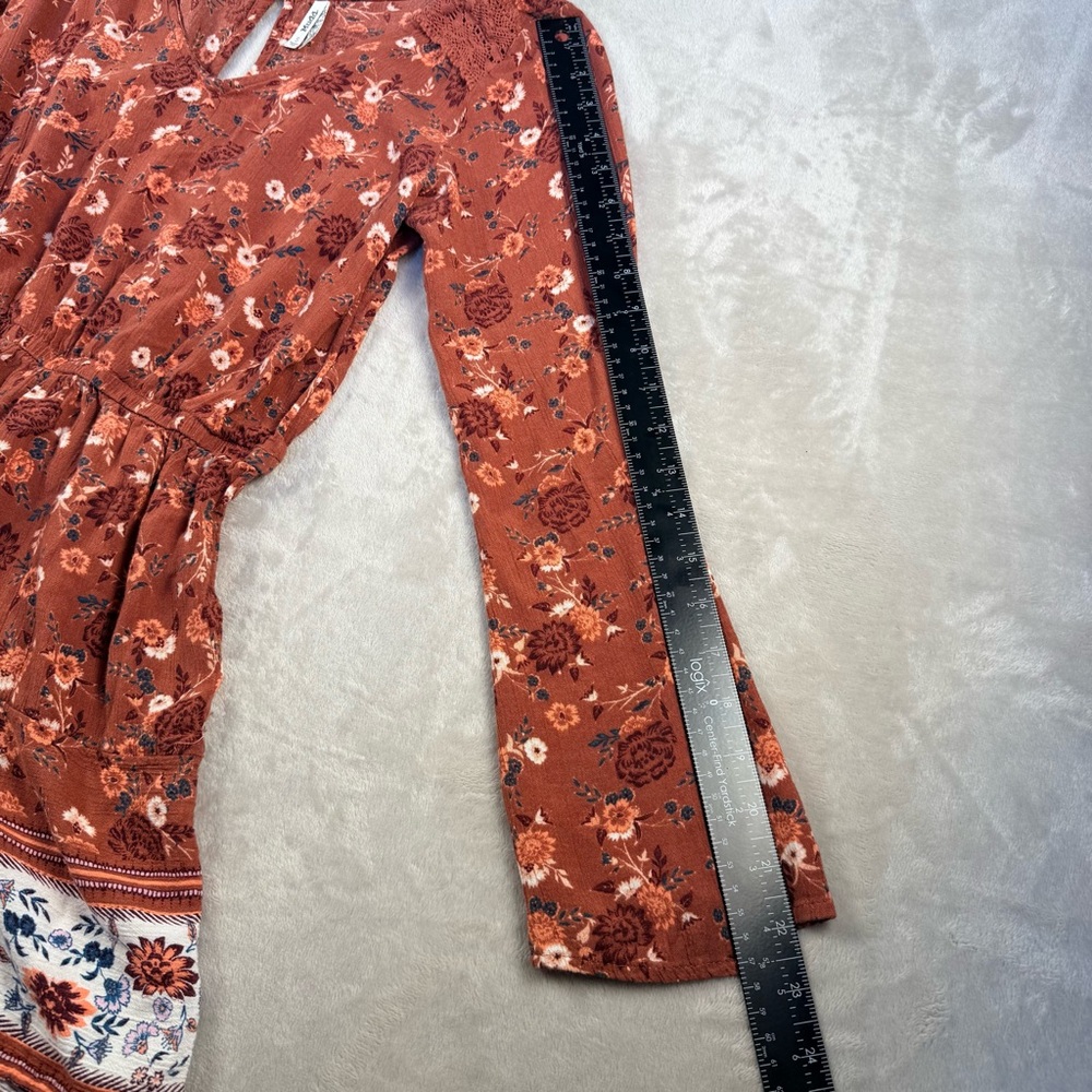 Mudd Rust Floral Boho Long Sleeve Romper Size S Cottagecore - Picture 6 of 8
